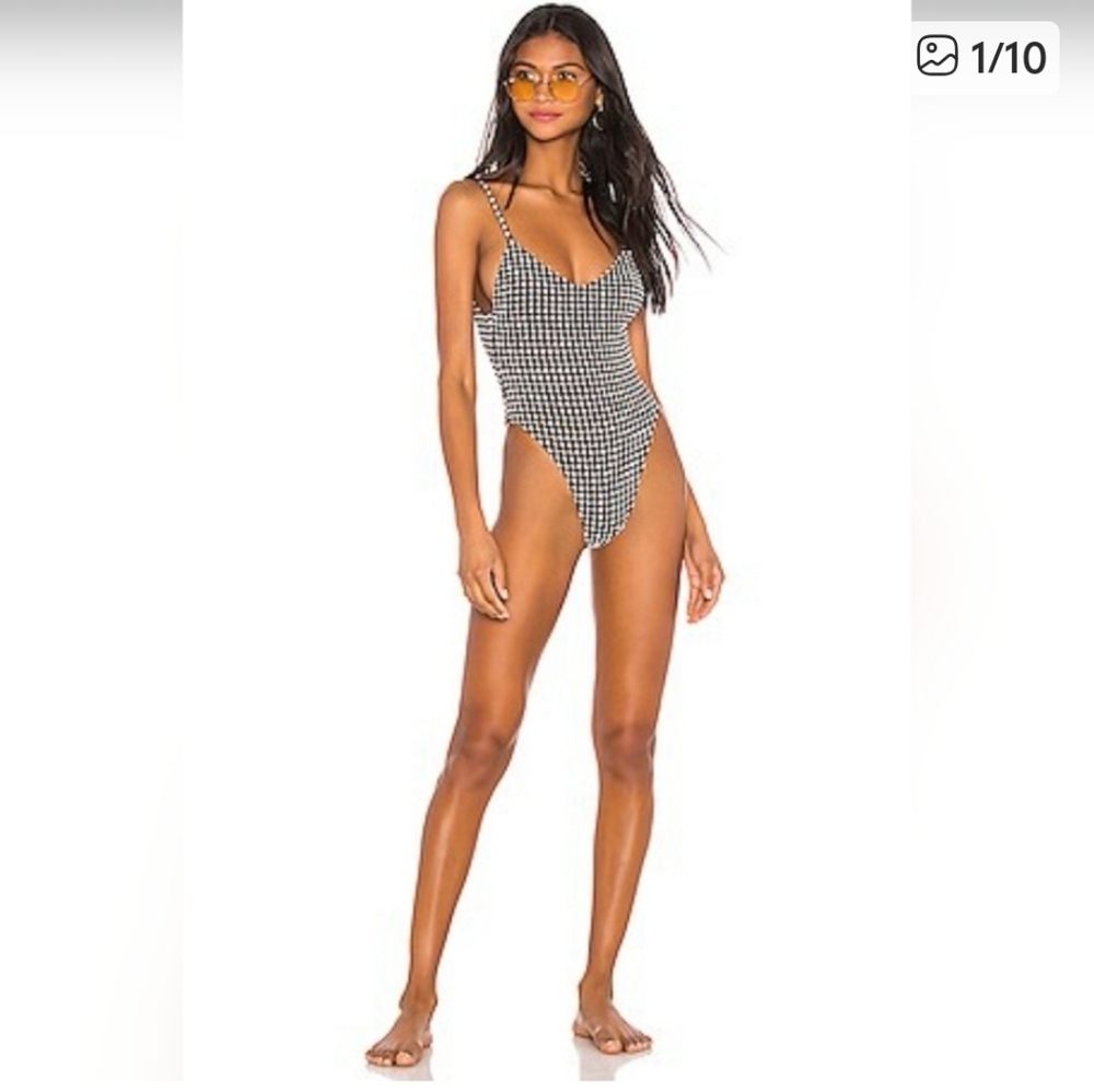 Checkered One-Piece Swimsuit Medium with Adjustable Staps NWOT